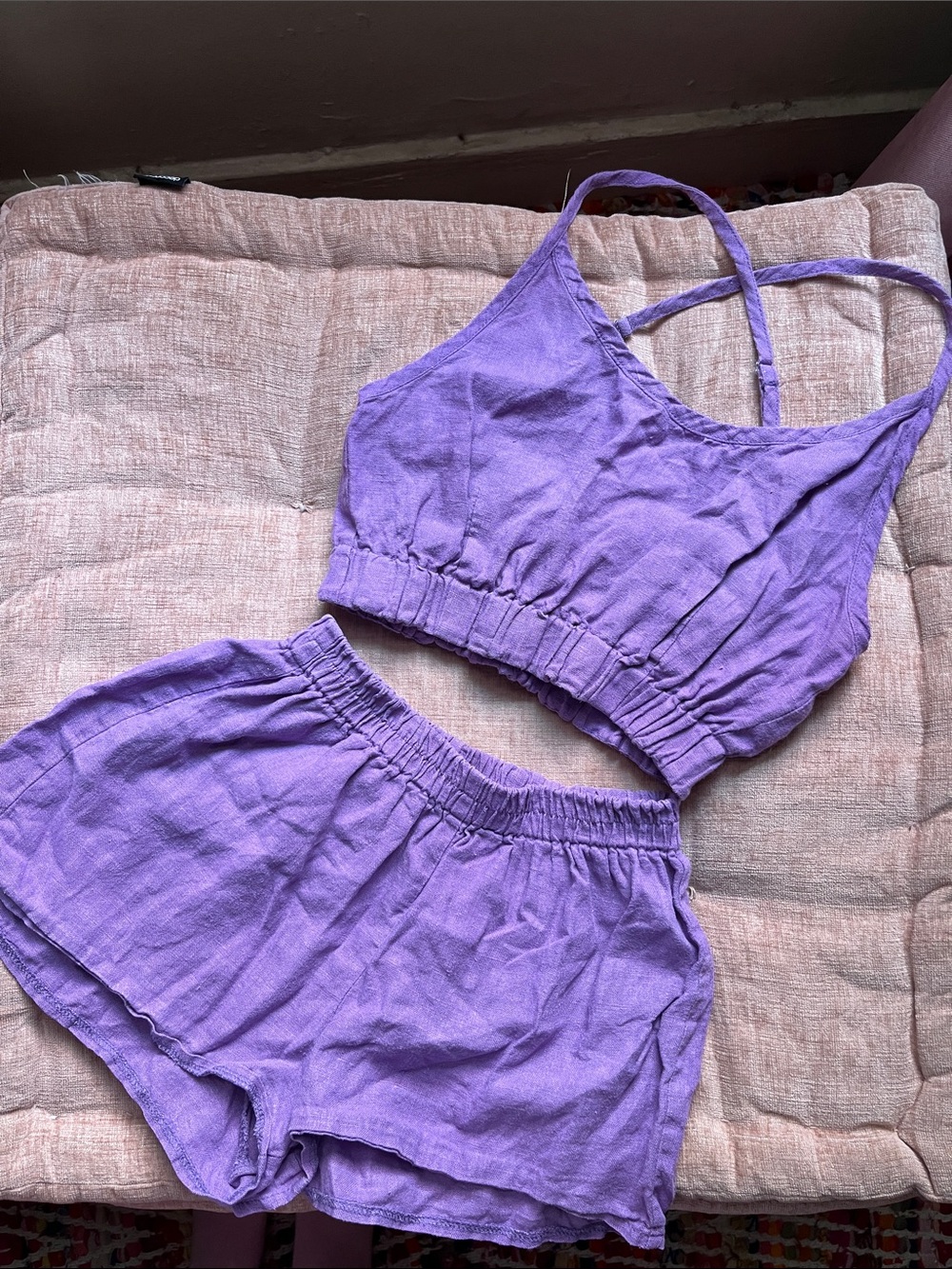 BELGIUM LINEN PURPLE CROP TOP AND SHORTS SET FESTIVAL FAIRY CORE SLEEP LOUNGE